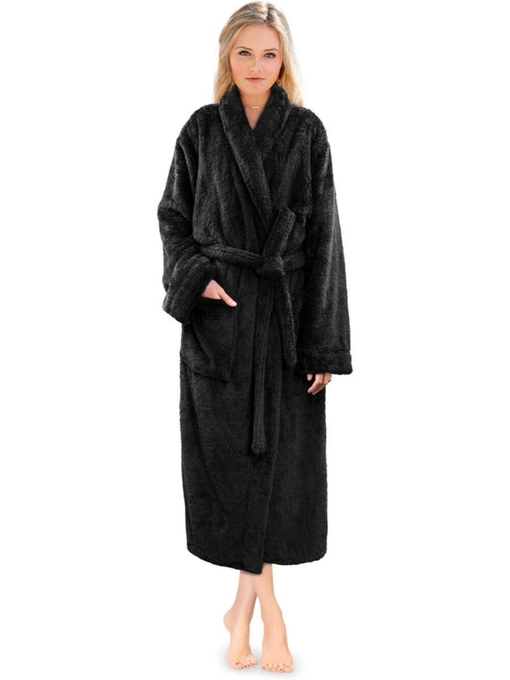〽️Women's Bathrobe Black Fleece Luxury Soft Warm Fluffy Sherpa Shaggy Robes